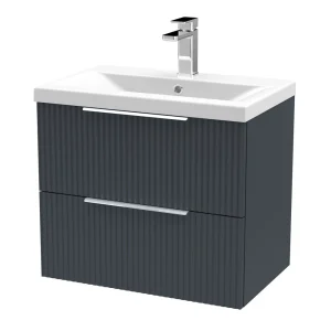 Venice Fluted 600mm Anthracite Vanity Unit   Wall Hung 2 Drawer Unit with Chrome Handles