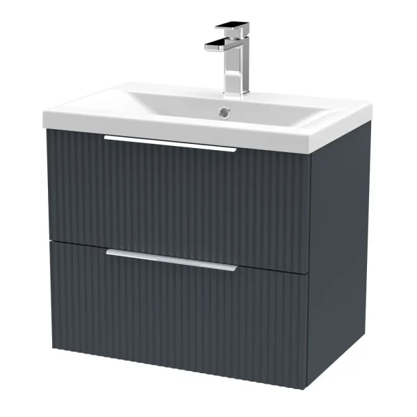 Venice Fluted 600mm Anthracite Vanity Unit   Wall Hung 2 Drawer Unit with Chrome Handles