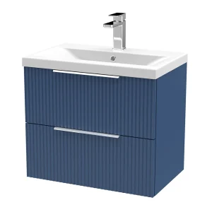 Venice Fluted 600mm Blue Vanity Unit   Wall Hung 2 Drawer Unit with Chrome Handles