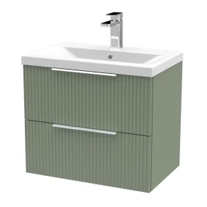 Venice Fluted 600mm Green Vanity Unit   Wall Hung 2 Drawer Unit with Chrome Handles