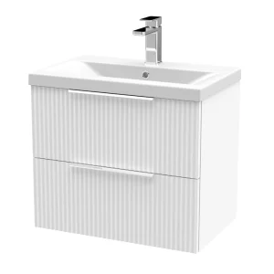 Venice Fluted 600mm White Vanity Unit   Wall Hung 2 Drawer Unit with Chrome Handles