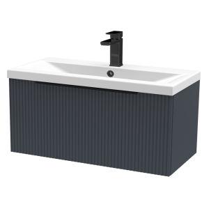 Venice Fluted 800mm Anthracite Vanity Unit   Wall Hung Single Drawer Unit with Matt Black Handle
