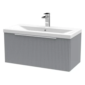 Venice Fluted 800mm Grey Vanity Unit   Wall Hung Single Drawer Unit with Chrome Handle