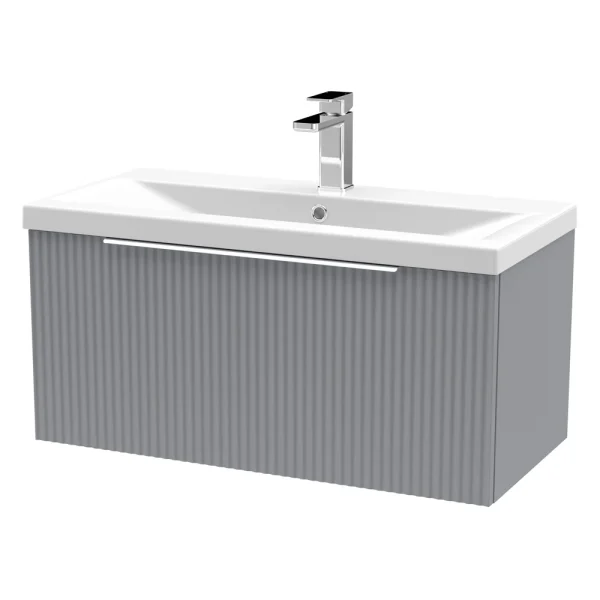Venice Fluted 800mm Grey Vanity Unit   Wall Hung Single Drawer Unit with Chrome Handle
