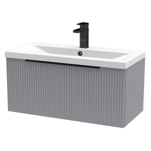 Venice Fluted 800mm Grey Vanity Unit   Wall Hung Single Drawer Unit with Matt Black Handle