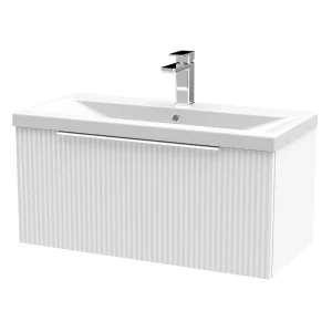 Venice Fluted 800mm White Vanity Unit   Wall Hung Single Drawer Unit with Chrome Handle