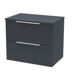 Venice Fluted 600mm Anthracite Grey Vanity Unit   Wall Hung 2 Drawer Unit with Worktop & Chrome Handles