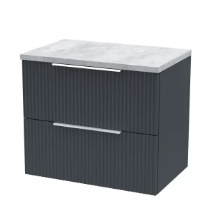 Venice Fluted 600mm Anthracite Vanity Unit   Wall Hung 2 Drawer Unit with Bellato Grey Worktop & Chrome Handles
