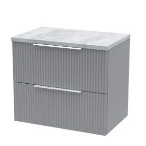 Venice Fluted 600mm Grey Vanity Unit   Wall Hung 2 Drawer Unit with Bellato Grey Worktop & Chrome Handles