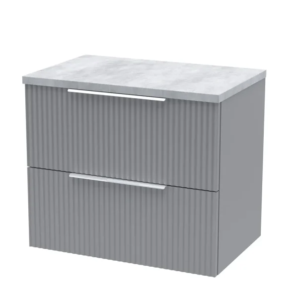 Venice Fluted 600mm Grey Vanity Unit   Wall Hung 2 Drawer Unit with Bellato Grey Worktop & Chrome Handles