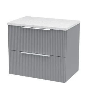 Venice Fluted 600mm Grey Vanity Unit   Wall Hung 2 Drawer Unit with White Worktop & Chrome Handles