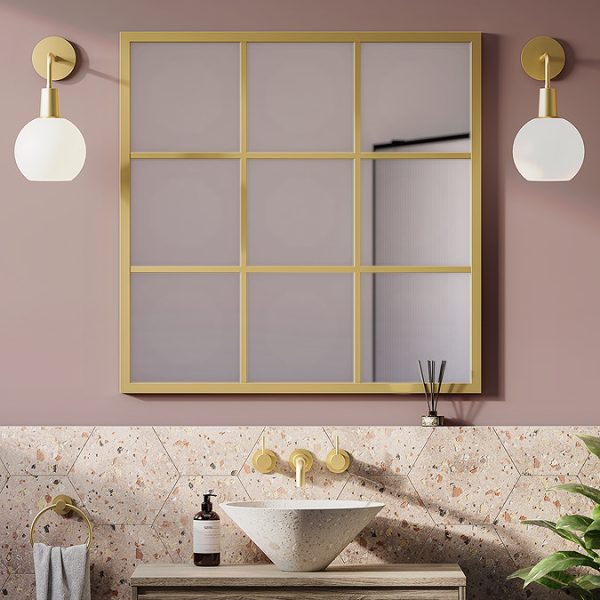 Vista 900 x 900 Brushed Brass Grid Bathroom Mirror - Image 2