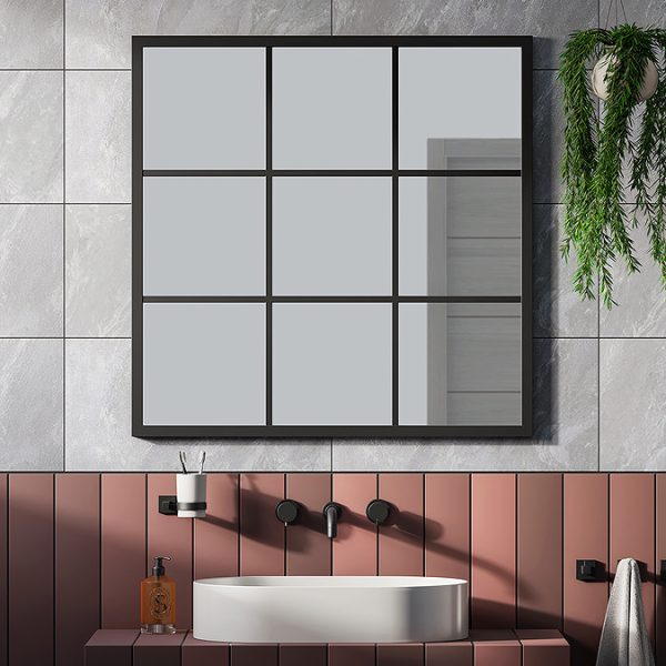 Vista 900 x 900 Matt Black Grid Bathroom Mirror - Image 2