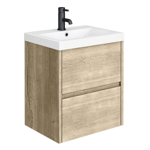 Venice Linea 500mm Rustic Oak Wall Hung 2 Drawer Vanity Unit