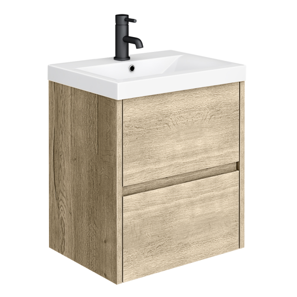 Venice Linea 500mm Rustic Oak Wall Hung 2 Drawer Vanity Unit
