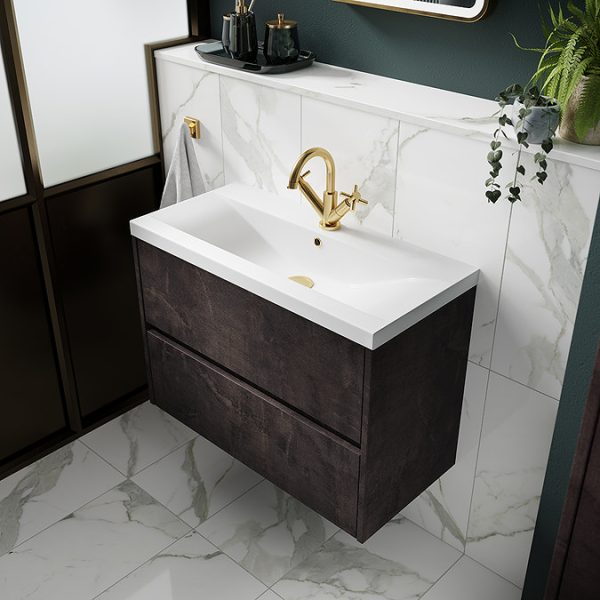 Venice Linea 600mm Metallic Slate Wall Hung 2 Drawer Vanity Unit - Image 2