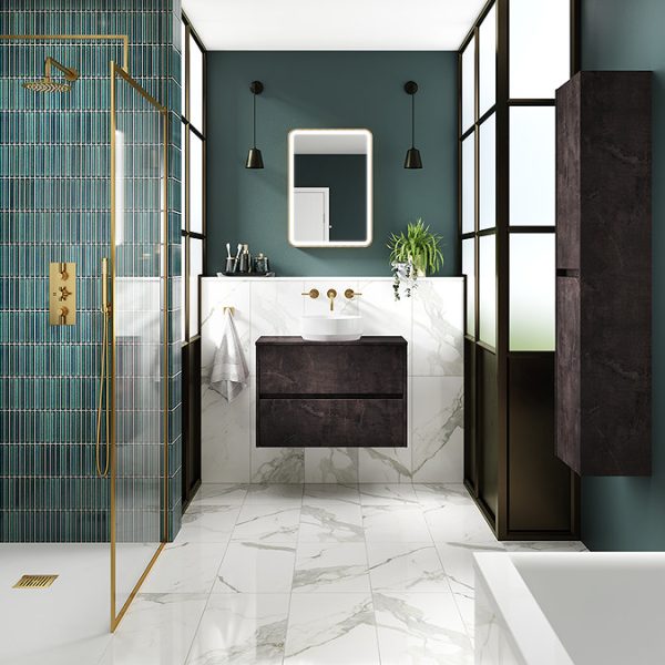 Venice Linea 600mm Metallic Slate Vanity   Wall Hung 2 Drawer Unit with Worktop - Image 2