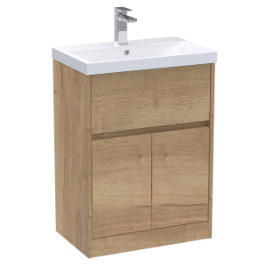 Venice Linea 600mm Rustic Oak Vanity Unit   Floor Standing with Drawer and 2 Doors