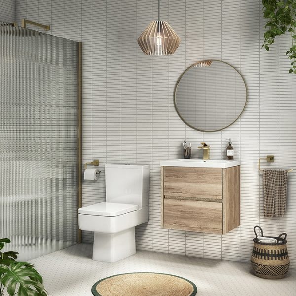 Venice Linea 600mm Rustic Oak Wall Hung 2 Drawer Vanity Unit - Image 3