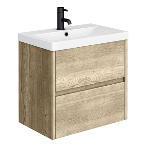 Venice Linea 600mm Rustic Oak Wall Hung 2 Drawer Vanity Unit