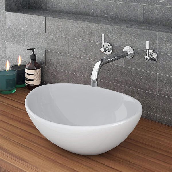 Venice Linea Rustic Oak Countertop Basin Unit   600mm 2 Drawer with Oval Gloss White Basin - Image 4