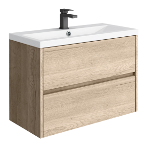 Venice Linea 800mm Rustic Oak Wall Hung 2 Drawer Vanity Unit