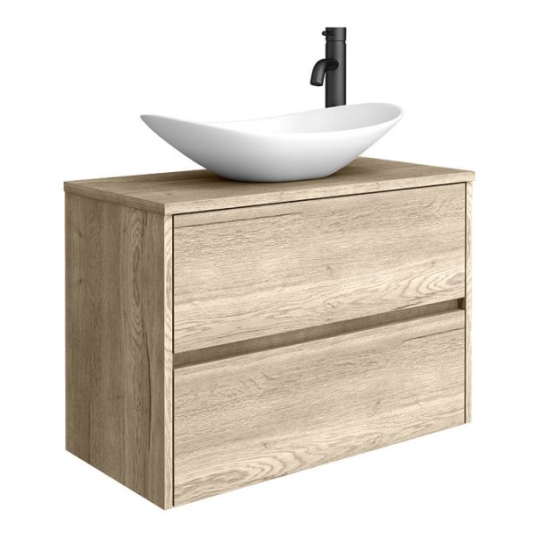 Venice Linea Rustic Oak Countertop Basin Unit   800mm 2 Drawer with Oval Matt White Basin - Image 4