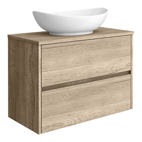 Venice Linea Rustic Oak Countertop Basin Unit   800mm 2 Drawer with Oval Gloss White Basin - Image 2