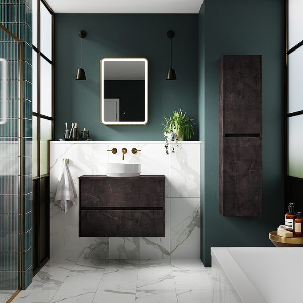 Venice Linea 800mm Metallic Slate Vanity   Wall Hung 2 Drawer Unit with Worktop - Image 3