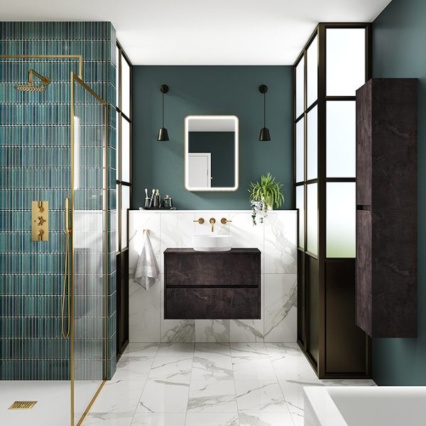 Venice Linea 800mm Metallic Slate Vanity   Wall Hung 2 Drawer Unit with Worktop - Image 2