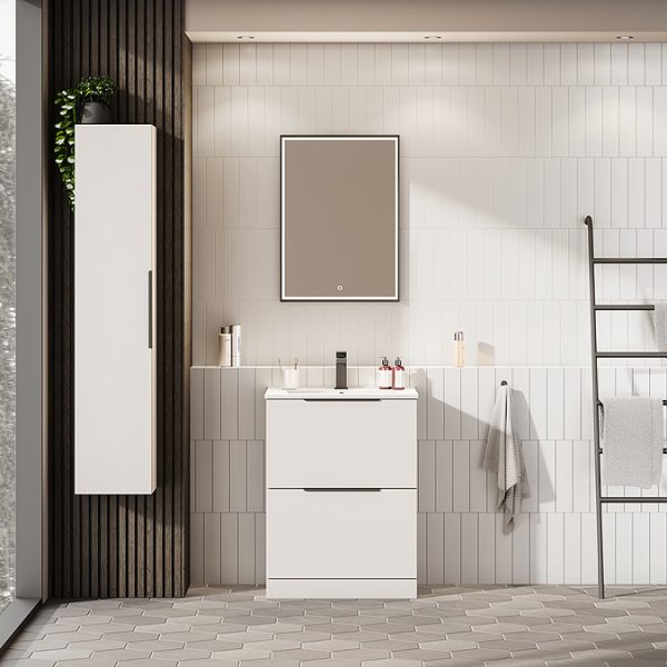 Venice Moderno 600mm White Floor Standing Vanity Unit with 2 Drawer and Matt Black Handles - Image 2