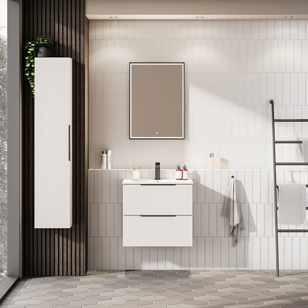 Venice Moderno 600mm White Wall Hung Vanity Unit with 2 Drawer and Matt Black Handles - Image 5