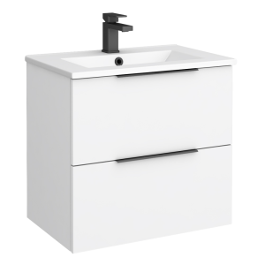 Venice Moderno 600mm White Wall Hung Vanity Unit with 2 Drawer and Matt Black Handles