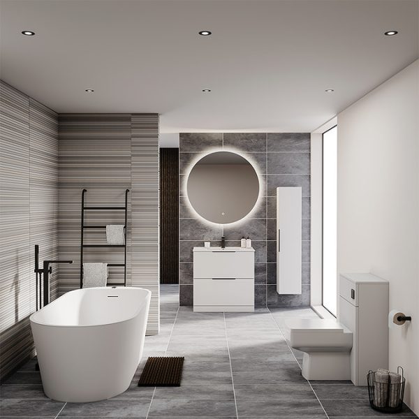 Venice Moderno 800mm White Floor Standing Vanity Unit with 2 Drawer and Matt Black Handles - Image 5