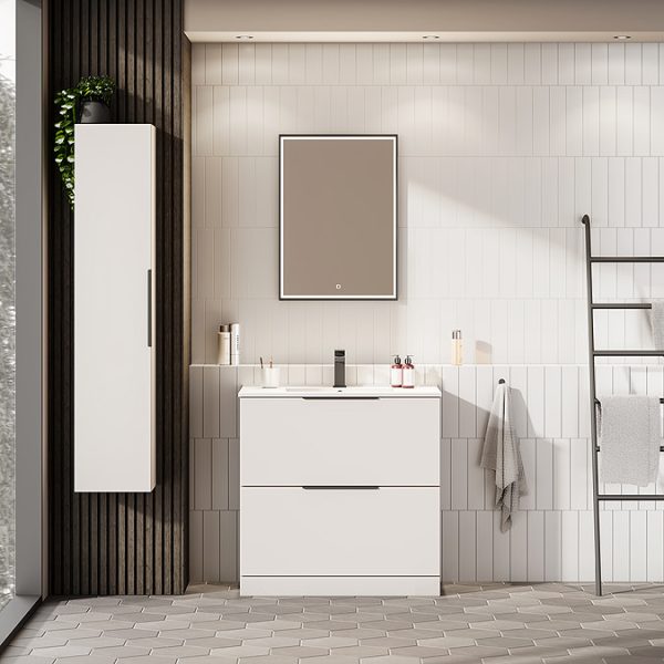 Venice Moderno 800mm White Floor Standing Vanity Unit with 2 Drawer and Matt Black Handles - Image 6