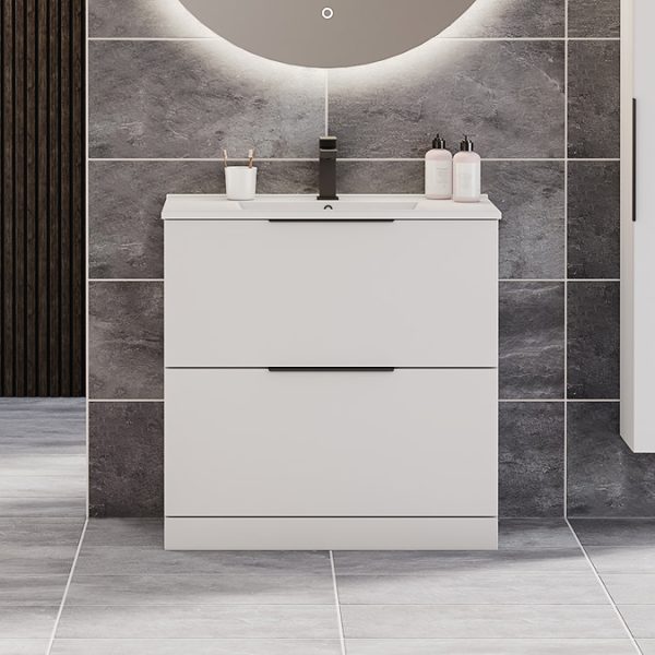 Venice Moderno 800mm White Floor Standing Vanity Unit with 2 Drawer and Matt Black Handles - Image 2