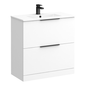 Venice Moderno 800mm White Floor Standing Vanity Unit with 2 Drawer and Matt Black Handles