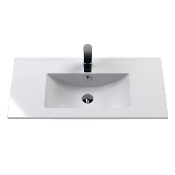 Venice Moderno 800mm White Wall Hung Vanity Unit with Single Drawer and Matt Black Handle - Image 3