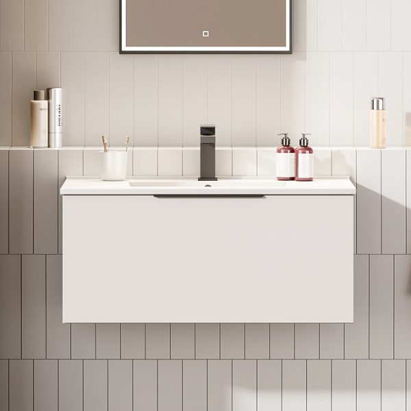 Venice Moderno 800mm White Wall Hung Vanity Unit with Single Drawer and Matt Black Handle - Image 4