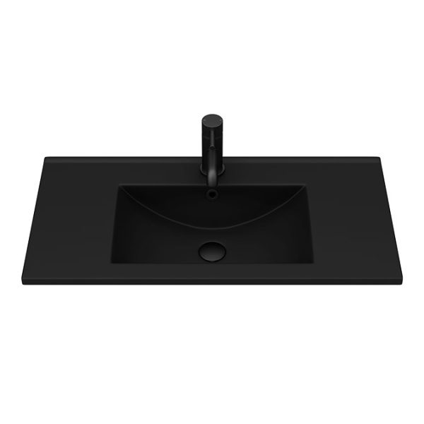 Venice Moderno 800mm White Wall Hung Vanity Unit with Single Drawer, Matt Black Slimline Basin + Handle - Image 3