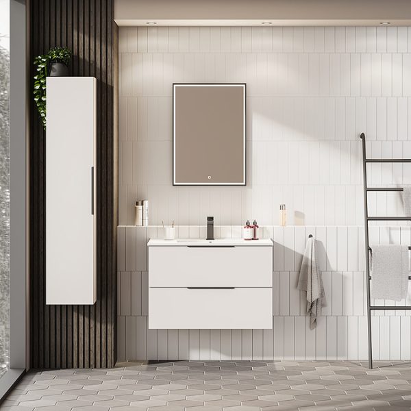 Venice Moderno 800mm White Wall Hung Vanity Unit with 2 Drawer and Matt Black Handles - Image 2