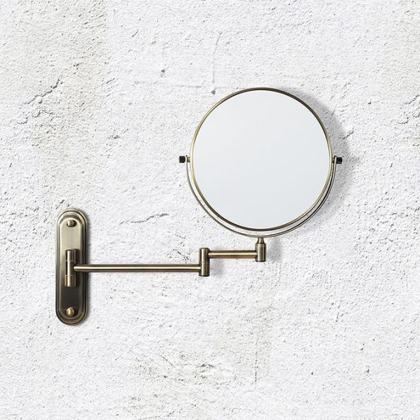 Venice Antique Brass 5x Magnifying Cosmetic Mirror with Curved Wall Plate - Image 3