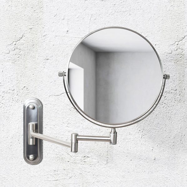 Venice Brushed Nickel 5x Magnifying Cosmetic Mirror with Curved Wall Plate - Image 3