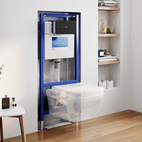 Villeroy & Boch ViPro 2.0 Toilet Frame with Matt Black Flush Plate + Architectura Square Wall Hung Toilet - Image 3
