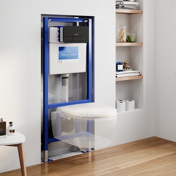 Villeroy & Boch ViPro 2.0 Toilet Frame with Matt Black Flush Plate + Avento Wall Hung Toilet - Image 3