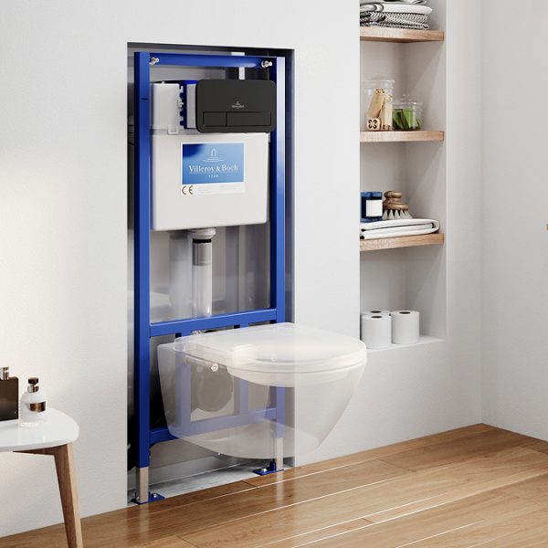 Villeroy & Boch ViPro 2.0 Toilet Frame with Matt Black Flush Plate + Subway 2.0 Wall Hung Toilet - Image 3