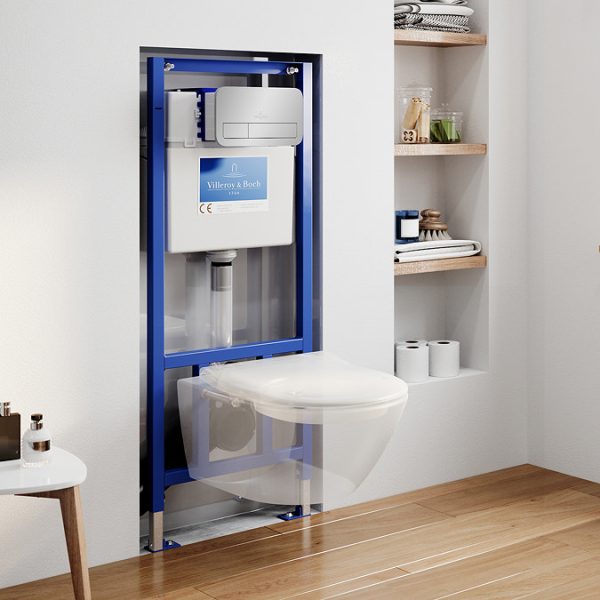 Villeroy & Boch ViPro 2.0 Toilet Frame with Chrome Flush Plate + Subway 2.0 Wall Hung Toilet - Image 3