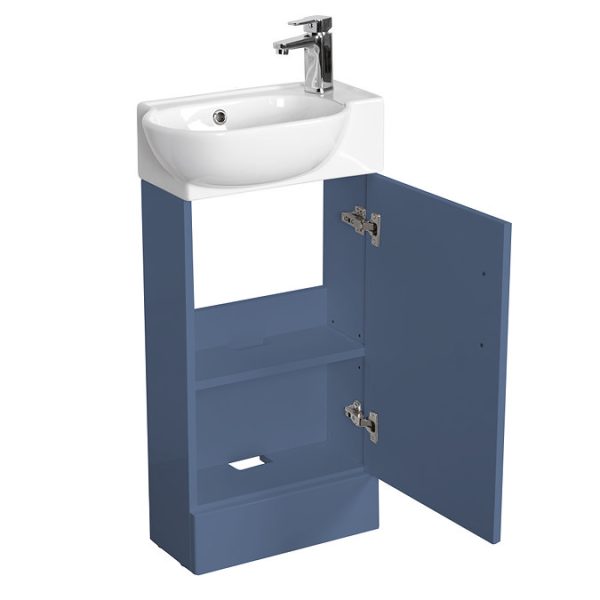 Valencia Perla Fluted Floor Standing Cloakroom Vanity incl. Matt Black Handle (Matt Blue   450mm Wide) - Image 3