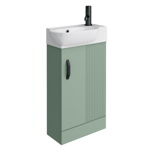 Valencia Perla Fluted Floor Standing Cloakroom Vanity incl. Matt Black Handle (Matt Blue   450mm Wide)
