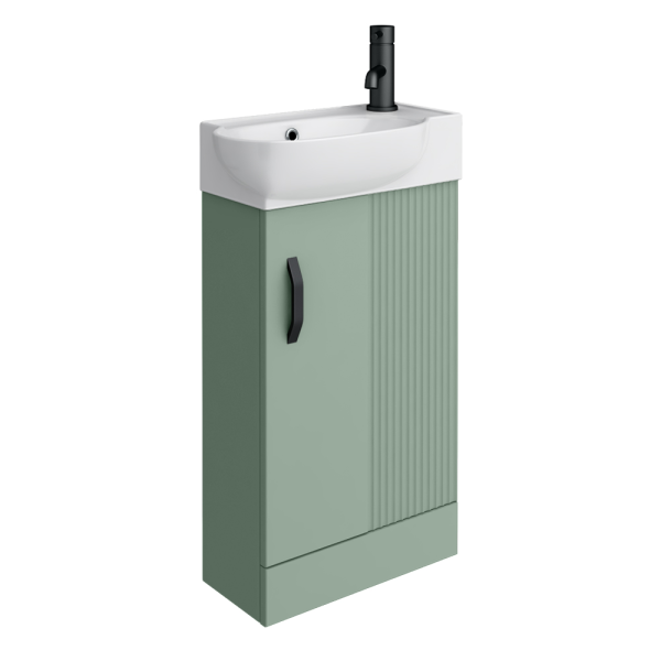 Valencia Perla Fluted Floor Standing Cloakroom Vanity incl. Matt Black Handle (Matt Blue   450mm Wide)